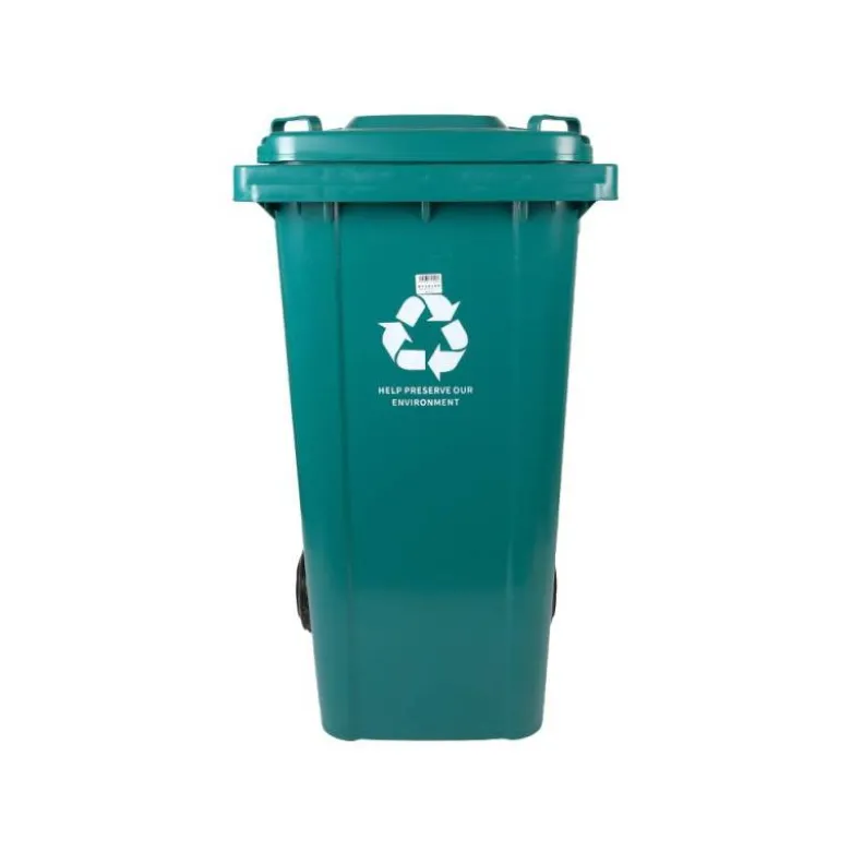 PAPELERA CONTENEDOR Q-CONNECT PLASTICO CON TAPADERA Y RUEDAS 240 LITROS 1040X620X610 MM VERDE