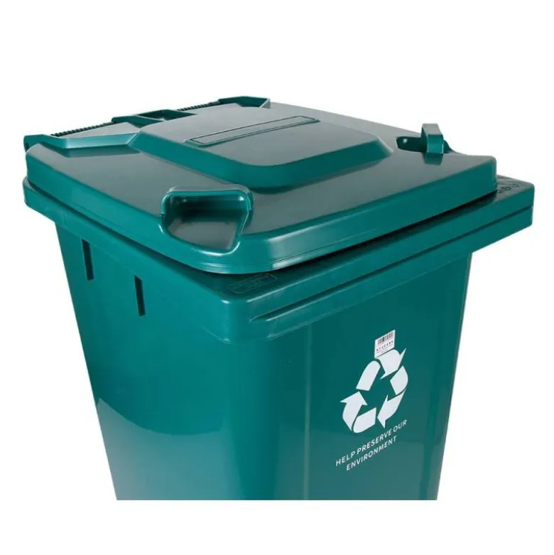 PAPELERA CONTENEDOR Q-CONNECT PLASTICO CON TAPADERA Y RUEDAS 240 LITROS 1040X620X610 MM VERDE