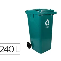 PAPELERA CONTENEDOR Q-CONNECT PLASTICO CON TAPADERA Y RUEDAS 240 LITROS 1040X620X610 MM VERDE