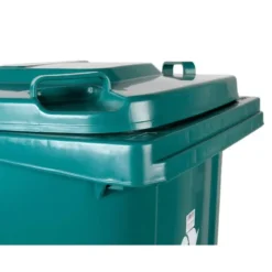 PAPELERA CONTENEDOR Q-CONNECT PLASTICO CON TAPADERA Y RUEDAS 240 LITROS 1040X620X610 MM VERDE