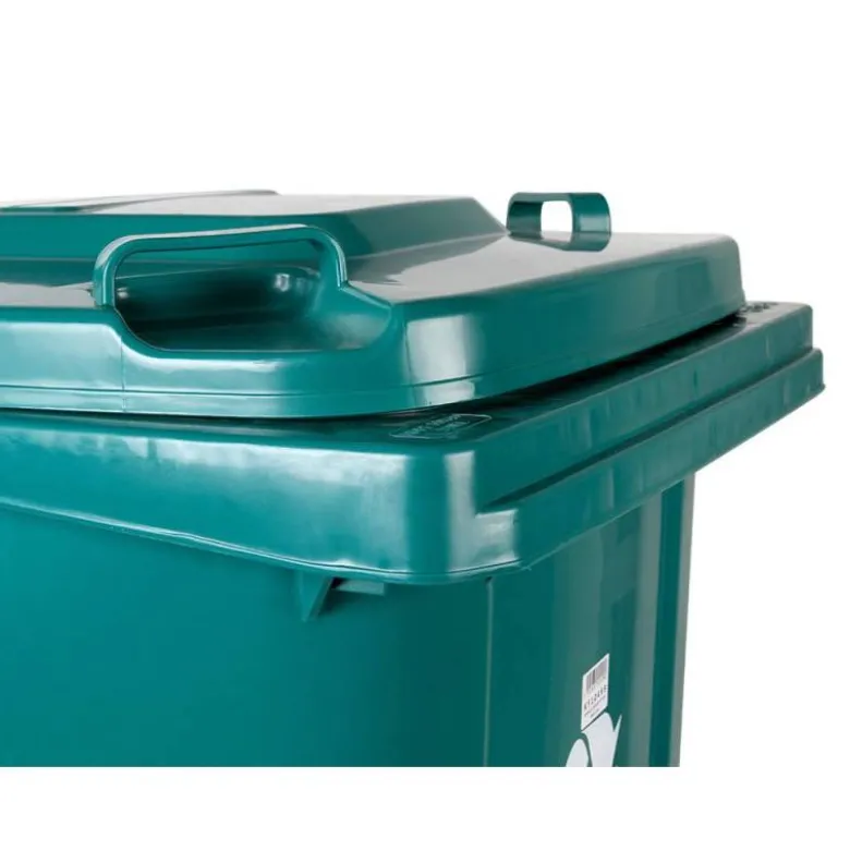 PAPELERA CONTENEDOR Q-CONNECT PLASTICO CON TAPADERA Y RUEDAS 240 LITROS 1040X620X610 MM VERDE