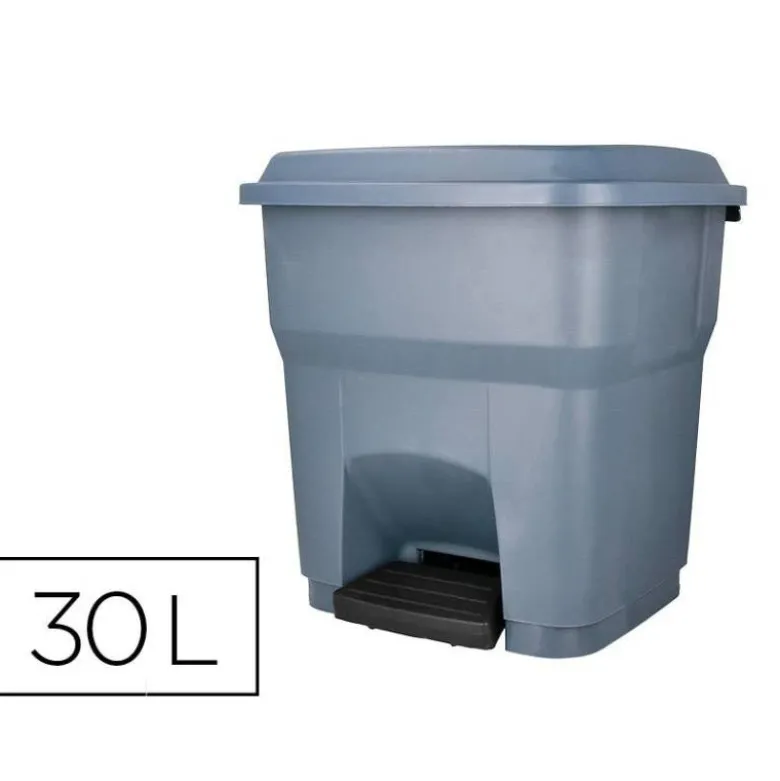 PAPELERA CONTENEDOR Q-CONNECT PLASTICO CON TAPA Y PEDAL 30 LITROS GRIS 395X395X420 MM
