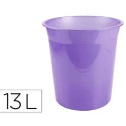PAPELERA PLASTICO LIDERPAPEL LAVANDA TRANSLUCIDO 13 LITROS 275X285 MM