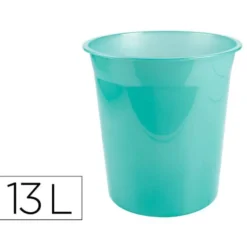 PAPELERA PLASTICO LIDERPAPEL MENTA TRANSLUCIDO 13 LITROS 275X285 MM