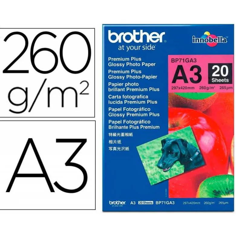 PAPEL FOTO BROTHER BRILLANTE DIN A3 260G/M2 PAQUETE 20 HOJAS
