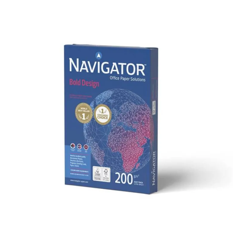 PAPEL FOTOCOPIADORA NAVIGATOR BOLD DESIGN DIN A4 200 GR PAPEL MULTIUSO INK-JET Y LASER PAQUETE DE 150 HOJAS