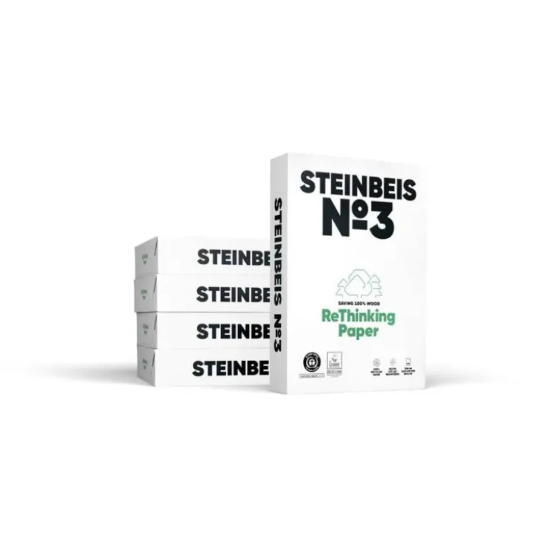 PAPEL FOTOCOPIADORA STEINBEIS N.3 100% RECICLADO DIN A4 80 GRAMOS PAQUETE DE 500 HOJAS