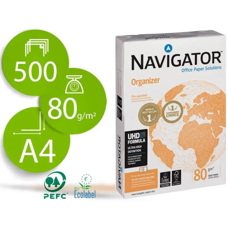 Papel multifuncion A4 Navigator 80 g/m2 -4 Taladros -