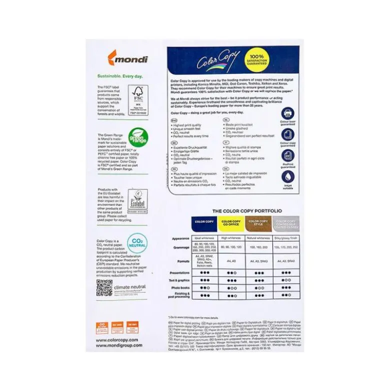 Papel multifuncion Mondi Color Copy A4 100 gr/m2 Satinado