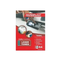 PAPEL PLASTICO YOSAN PAPERPLAST POLIESTER BLANCO BRILLO DIN A4 120 MC IMPRIMIBLE PAQUETE DE 50 HOJAS