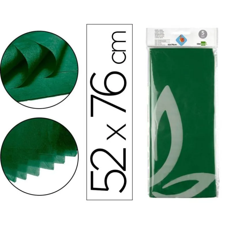 Papel seda marca Liderpapel verde oscuro paquete 5 hojas