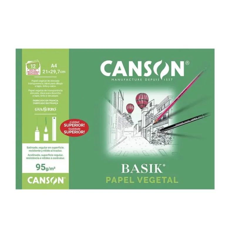Papel vegetal Guarro A4 gramaje 90-95 g/m2 12 hojas