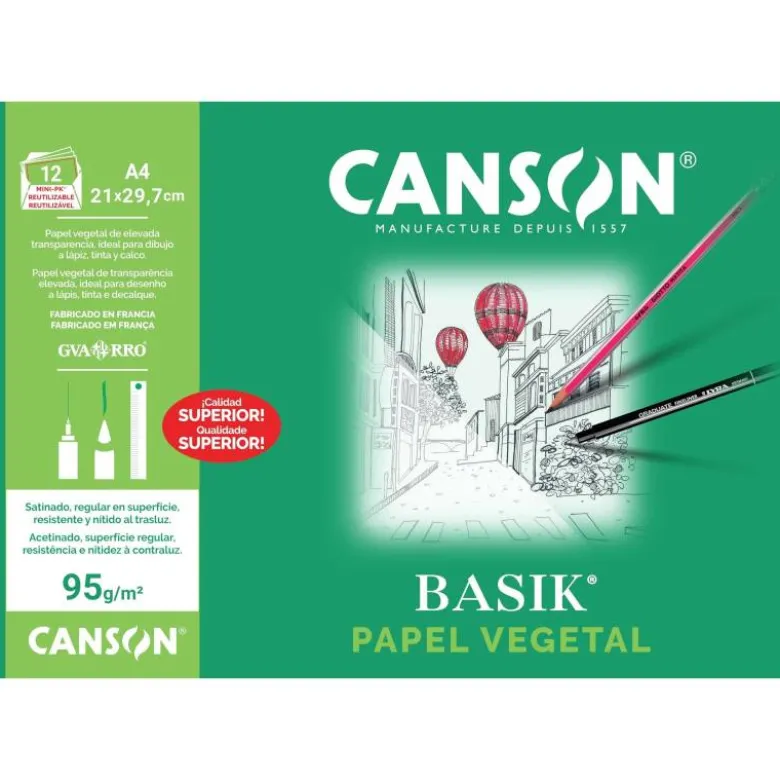 Papel vegetal Guarro A4 gramaje 90-95 g/m2 12 hojas