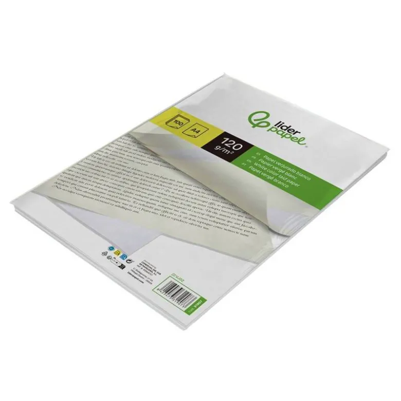 Papel verjurado liderpapel A4 120g/m2 blanco paquete de 100 hojas.