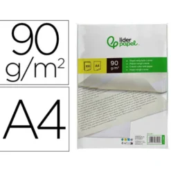 Papel verjurado liderpapel A4 90g/m2 crema paquete de 100 hojas.