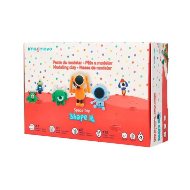 PASTA PARA MODELAR IMAGINOVO DE SECADO AL AIRE SET DE 12 COLORES SHAPE IT SPACE TRIP HERRAMIENTAS E INSTRUCCIONES