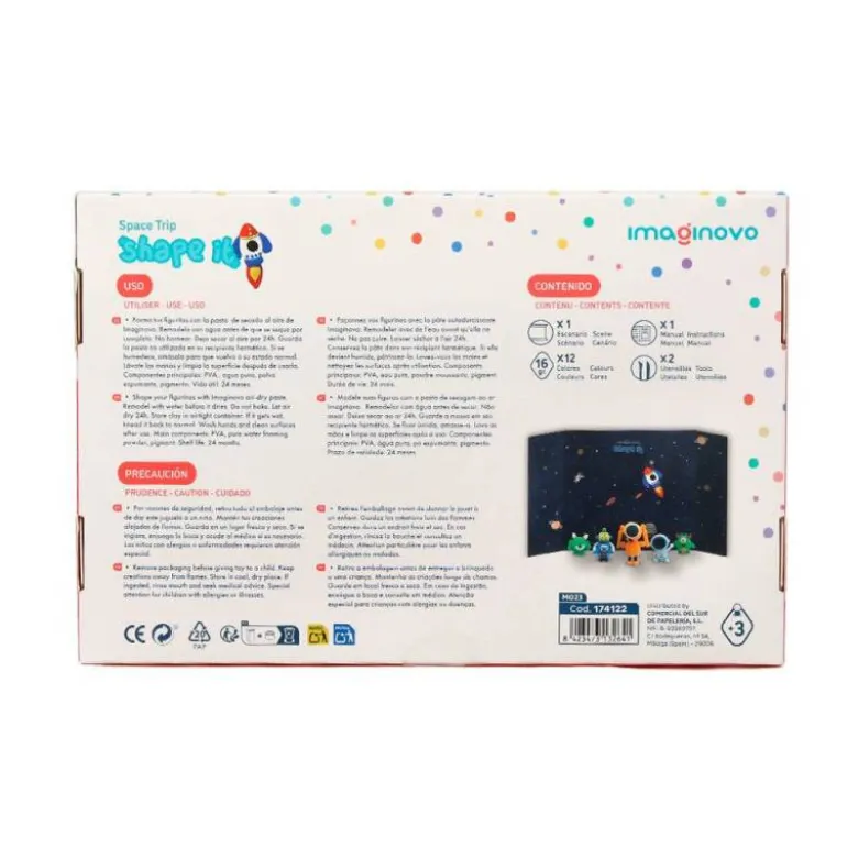 PASTA PARA MODELAR IMAGINOVO DE SECADO AL AIRE SET DE 12 COLORES SHAPE IT SPACE TRIP HERRAMIENTAS E INSTRUCCIONES