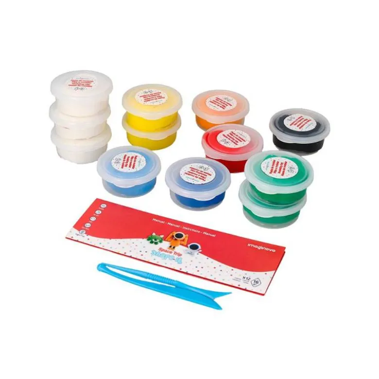 PASTA PARA MODELAR IMAGINOVO DE SECADO AL AIRE SET DE 12 COLORES SHAPE IT SPACE TRIP HERRAMIENTAS E INSTRUCCIONES