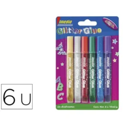 PEGAMENTO IMEDIO GLITTER GLUE ORIGINAL PARA MANUALIDADES 10ML BLISTER DE 6 UNIDADES COLORES SURTIDOS