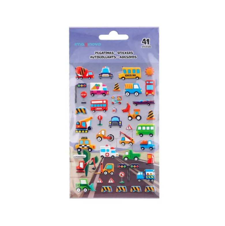 PEGATINAS IMAGINOVO KIDS COCHES CON RELIEVE 190X105 MM EN BLISTER