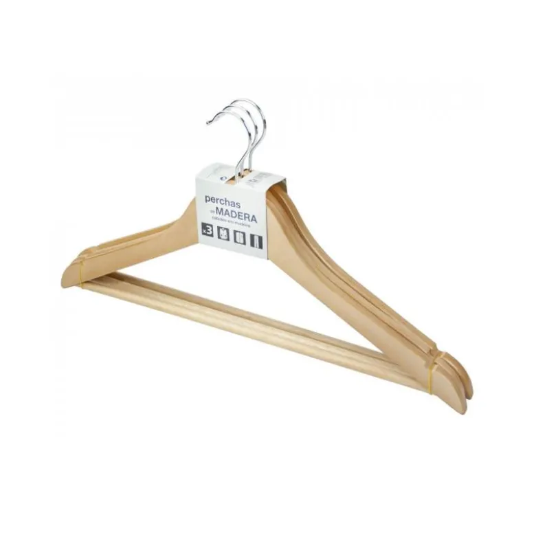 PERCHA ROZENBAL MADERA NATURAL BARNIZADA PACK DE 3 UNIDADES