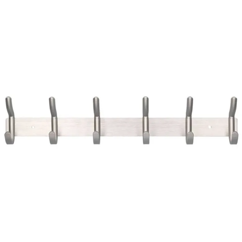 PERCHERO LIDERPAPEL PARED METALICO 6 COLGADORES COLOR PLATA MATE 430X88X55 MM