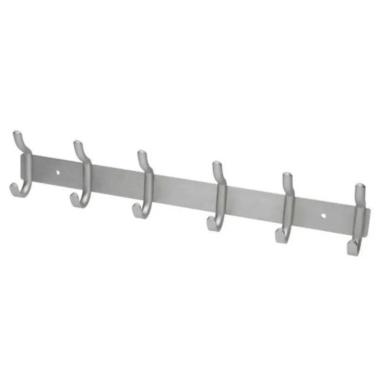 PERCHERO LIDERPAPEL PARED METALICO 6 COLGADORES COLOR PLATA MATE 430X88X55 MM