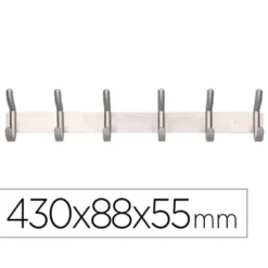PERCHERO LIDERPAPEL PARED METALICO 6 COLGADORES COLOR PLATA MATE 430X88X55 MM