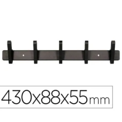 PERCHERO LIDERPAPEL PARED METALICO 5 COLGADORES COLOR NEGRO 430X88X55 MM