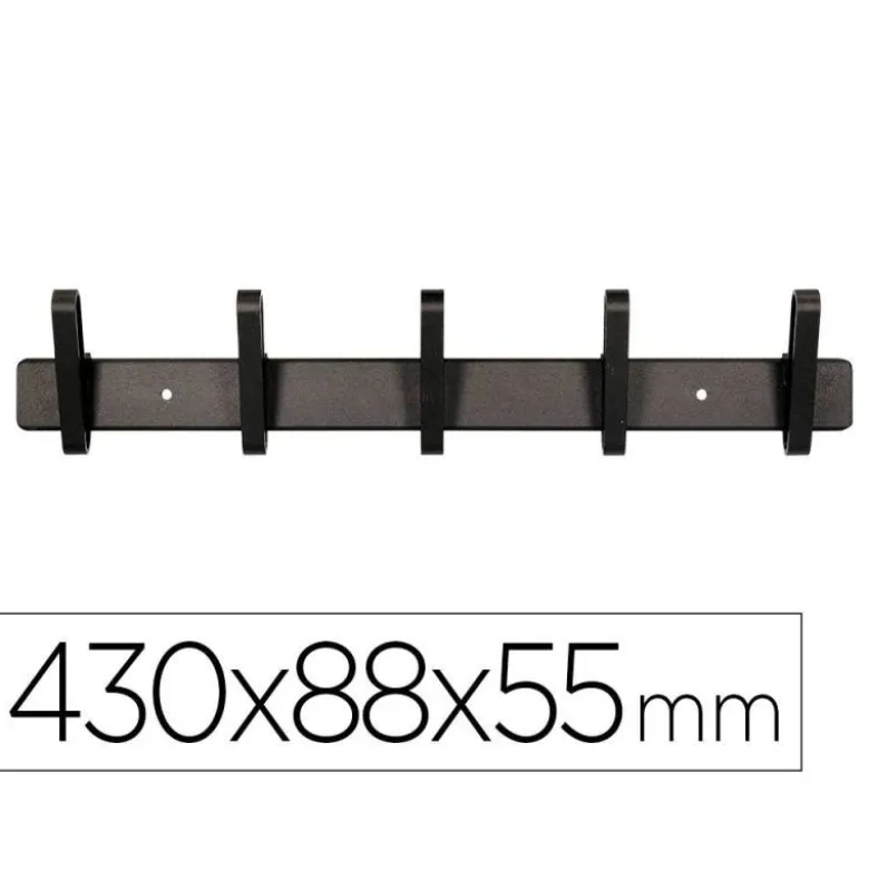 PERCHERO LIDERPAPEL PARED METALICO 5 COLGADORES COLOR NEGRO 430X88X55 MM