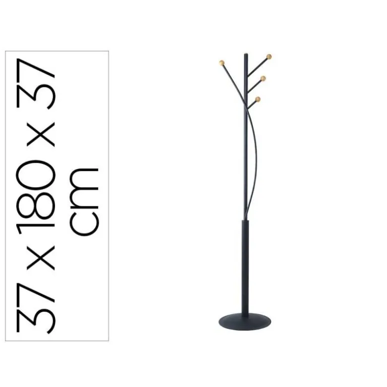 PERCHERO METALICO MAUL LAURA 4 COLGADORES MADERA COLOR NEGRO 370X1800X370 MM