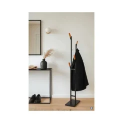 PERCHERO METALICO MAUL RIMA PIE 6 COLGADORES DE MADERA COLOR NEGRO 1840X480X230 MM
