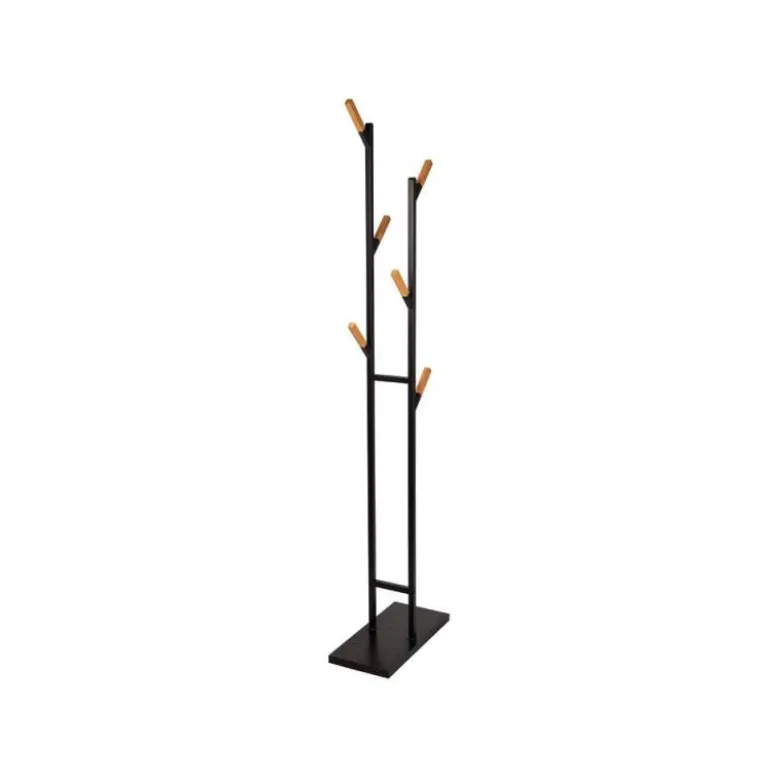 PERCHERO METALICO MAUL RIMA PIE 6 COLGADORES DE MADERA COLOR NEGRO 1840X480X230 MM