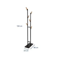 PERCHERO METALICO MAUL RIMA PIE 6 COLGADORES DE MADERA COLOR NEGRO 1840X480X230 MM