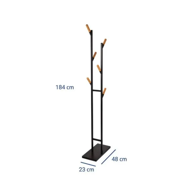 PERCHERO METALICO MAUL RIMA PIE 6 COLGADORES DE MADERA COLOR NEGRO 1840X480X230 MM