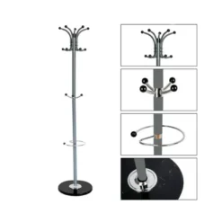 PERCHERO METALICO Q-CONNECT GRIS DE PIE 10 COLGADORES Y PARAGUERO 174X40CM