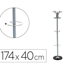 PERCHERO METALICO Q-CONNECT GRIS DE PIE 10 COLGADORES Y PARAGUERO 174X40CM
