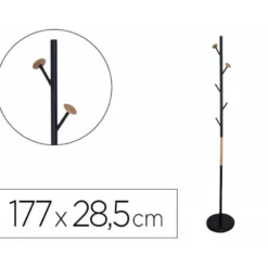 PERCHERO METALICO Q-CONNECT NEGRO CON DETALLES DE MADERA 5 COLGADORES 177X28,5 CM