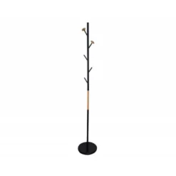 PERCHERO METALICO Q-CONNECT NEGRO CON DETALLES DE MADERA 5 COLGADORES 177X28,5 CM