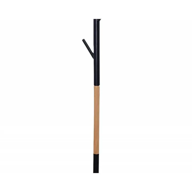 PERCHERO METALICO Q-CONNECT NEGRO CON DETALLES DE MADERA 5 COLGADORES 177X28,5 CM