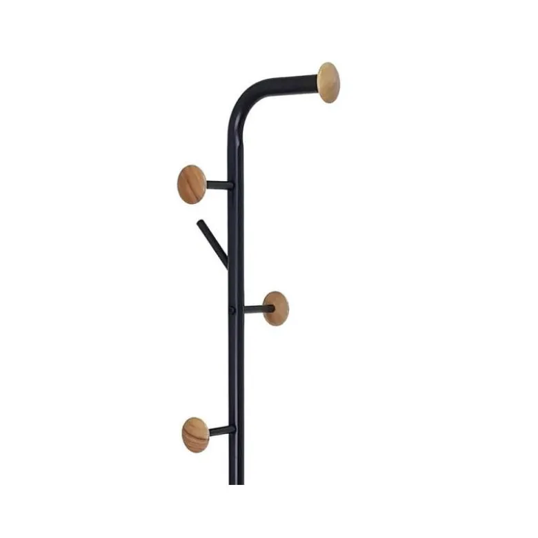 PERCHERO METALICO Q-CONNECT NEGRO CON DETALLES DE MADERA 6 COLGADORES Y PARAGUERO 174X28,5 CM