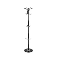 PERCHERO METALICO Q-CONNECT NEGRO DE PIE 10 COLGADORES Y PARAGUERO 174X40 CM