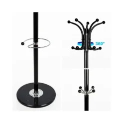 PERCHERO METALICO Q-CONNECT NEGRO DE PIE 10 COLGADORES Y PARAGUERO 174X40 CM