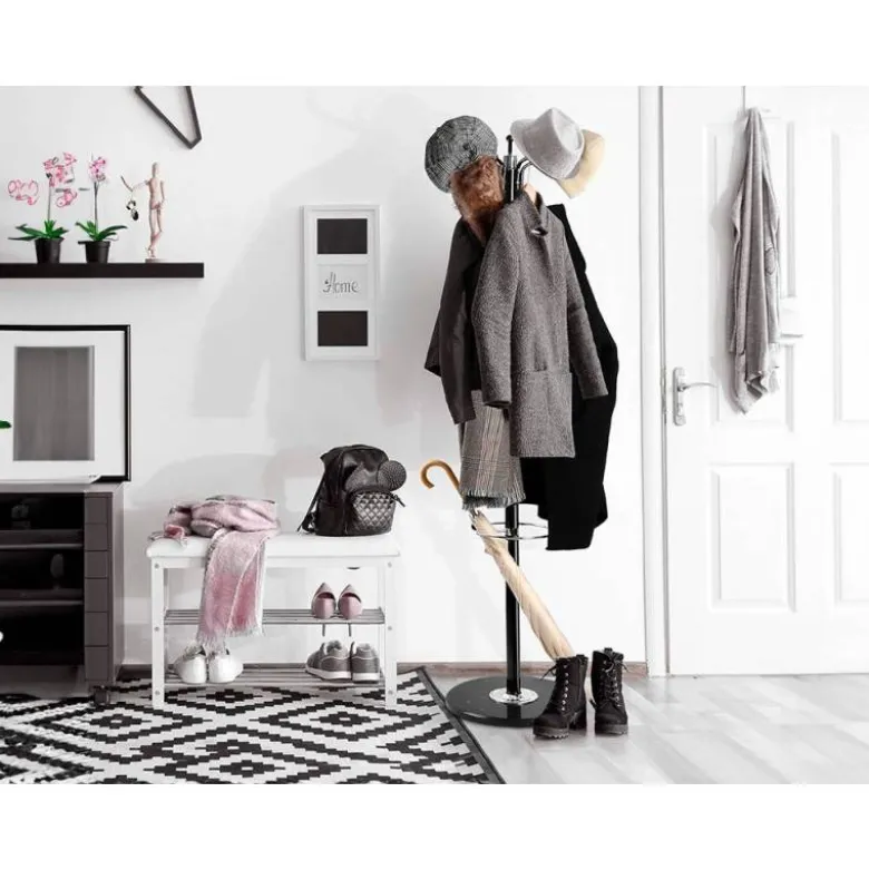 PERCHERO METALICO Q-CONNECT NEGRO DE PIE 10 COLGADORES Y PARAGUERO 174X40 CM