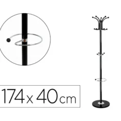 PERCHERO METALICO Q-CONNECT NEGRO DE PIE 10 COLGADORES Y PARAGUERO 174X40 CM