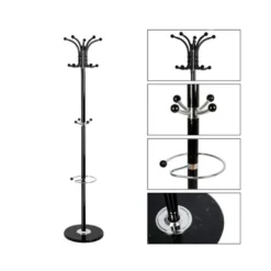 PERCHERO METALICO Q-CONNECT NEGRO DE PIE 10 COLGADORES Y PARAGUERO 174X40 CM