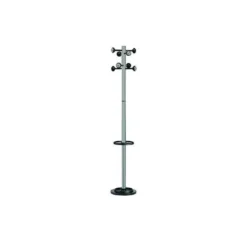 PERCHERO METALICO UNILUX ACCUEIL PIE 8 COLGADORES CON PARAGUERO Y BANDEJA GOTEO GRIS METALIZADO 177 X 38 CM