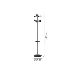 PERCHERO METALICO UNILUX ACCUEIL PIE 8 COLGADORES CON PARAGUERO Y BANDEJA GOTEO GRIS METALIZADO 177 X 38 CM