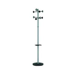 PERCHERO METALICO UNILUX ACCUEIL PIE 8 COLGADORES CON PARAGUERO Y BANDEJA GOTEO GRIS METALIZADO 177 X 38 CM