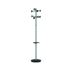 PERCHERO METALICO UNILUX ACCUEIL PIE 8 COLGADORES CON PARAGUERO Y BANDEJA GOTEO GRIS METALIZADO 177 X 38 CM
